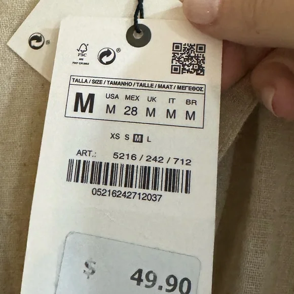 Zara Linen Beige Long Sleeve Dress NWT - Picture 3 of 3